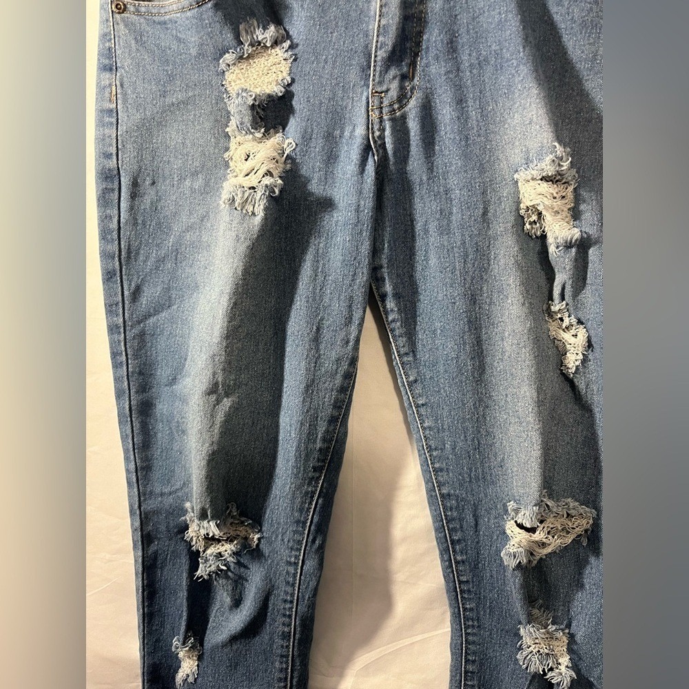 BOB JEANS Distressed Ripped Slim Denim Womens 15/16 Blue Streetwear Excellent - Picture 3 of 4